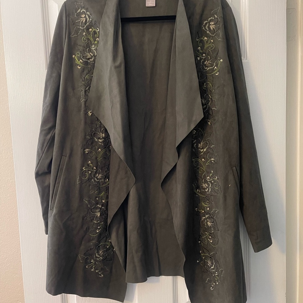 Embroidered Olive Green Women's Jacket